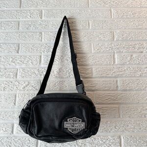 Harley Davidson Leather Cross-Body/Belt Bag/ Rhinestone Logo Front/ Black
